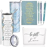 Domensi 6 Pcs Christian Gifts for Women Men 20 oz Tumbler Marble Sign Makeup Bag A6 Notepad with Ballpoints Religious Gift for Mom Godmother Sunday School Church Teacher(Blue)