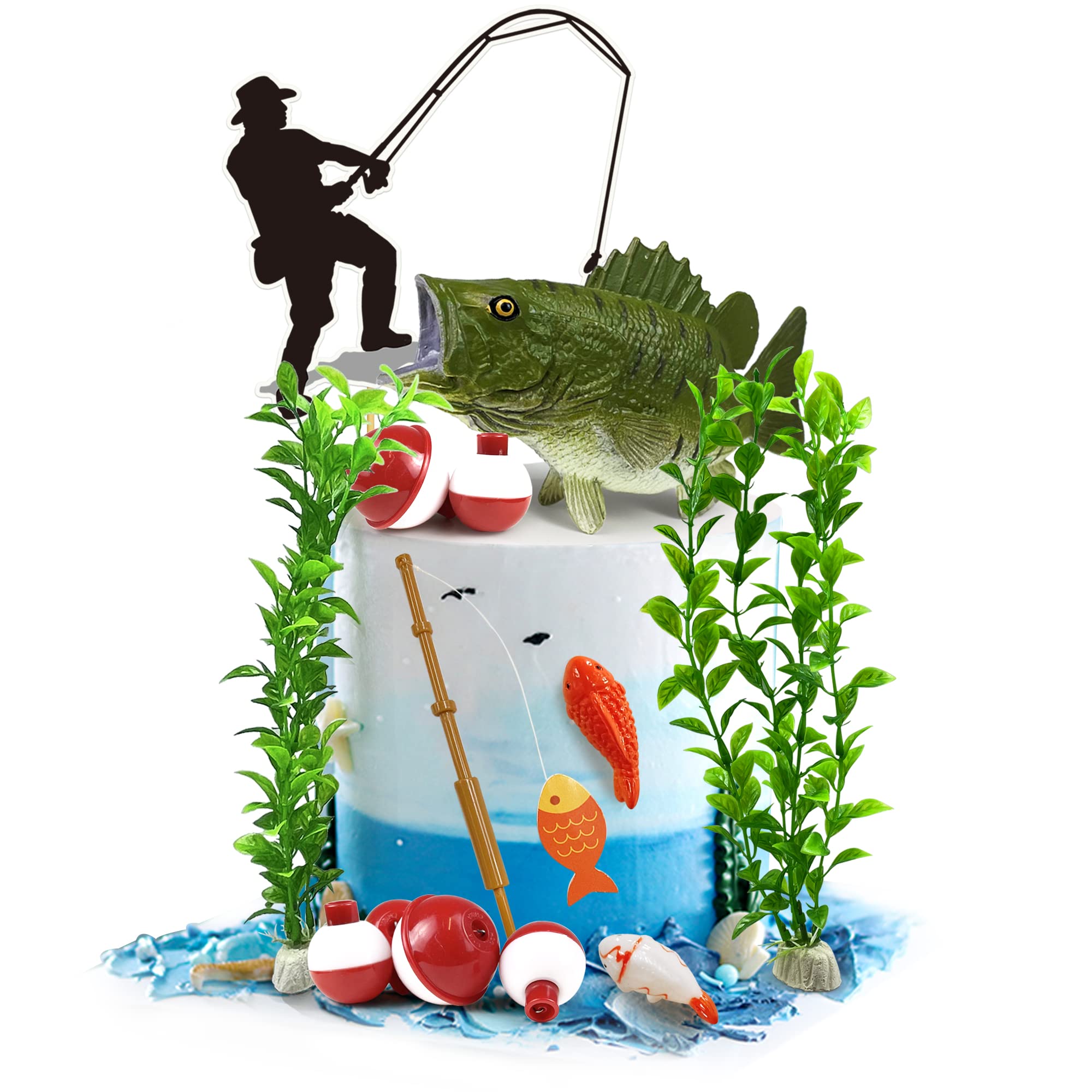 Photo 1 of 14 Pieces Fisherman Themed Decoration Gone Fishing Cake Topper for Retirement Party Supplies