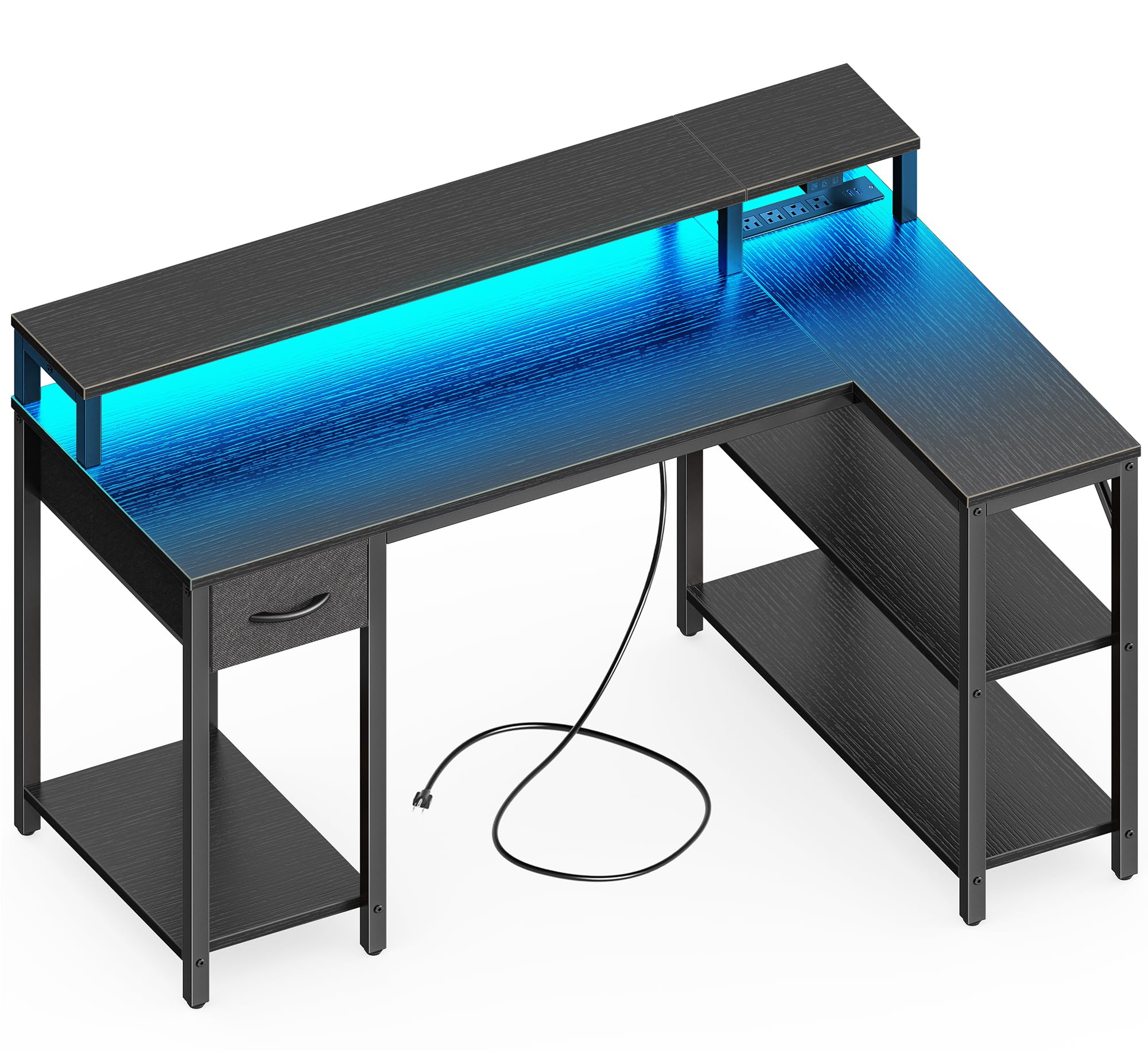 Photo 1 of ***SIMILAR ITEM***
SUPERJARE 47 inch L Shaped Gaming Desk with LED Lights & Power Outlets, Reversible Computer Desk with Shelves & Monitor Stand, Corner Desk with Drawer, for Home & Office, Black