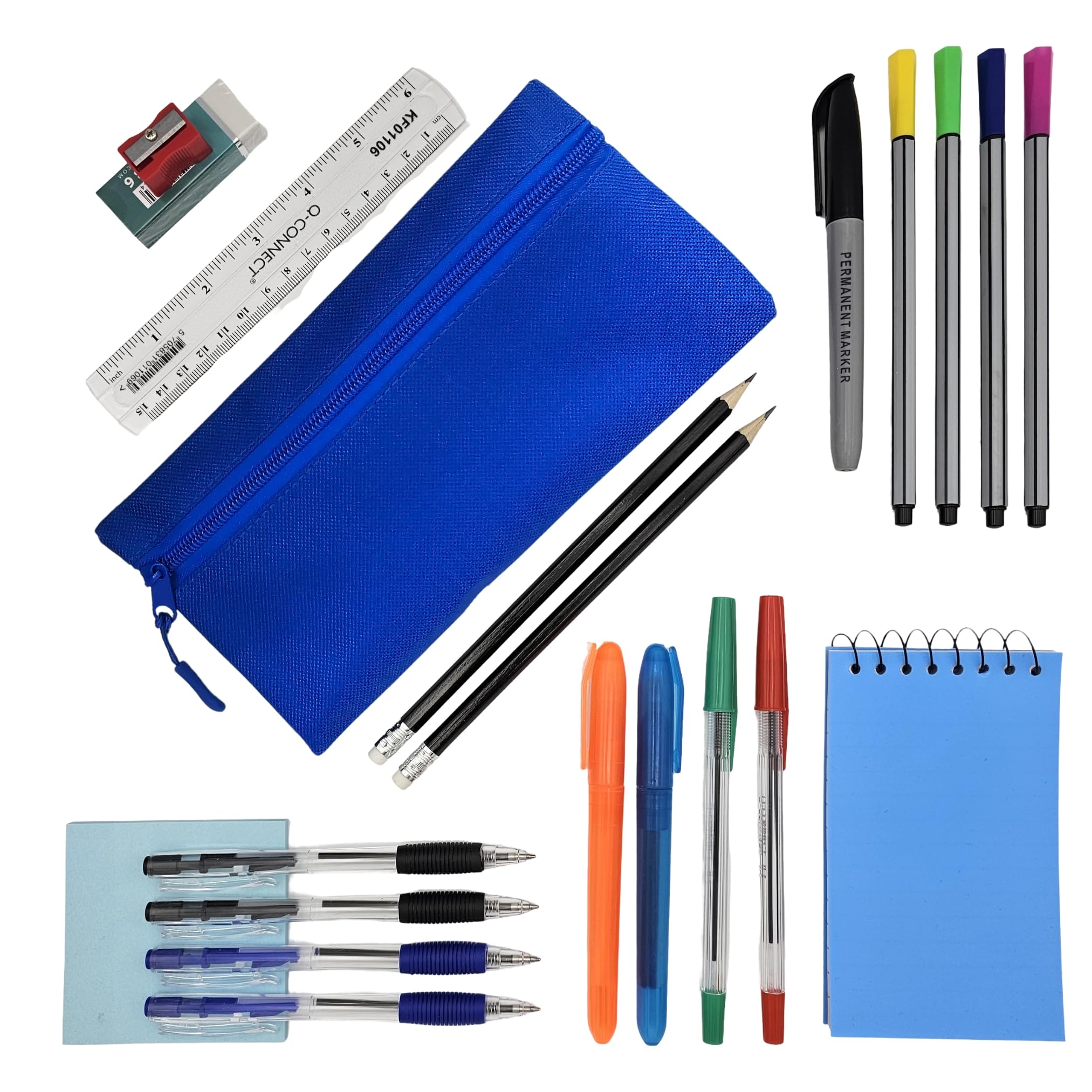 Kitastik Filled Pencil Case with University Essentials Stationery | Uni Stationery Essentials Kit | Student Stationery Set for Uni in Pencil Case for University (Blue Woven Pencil Case Set) — image 1