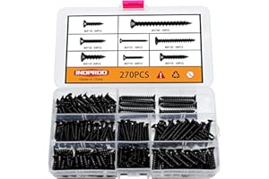 Indprod M3/M4/M5 Flat Head Self Tapping Wood Screws Assortment Fasteners Kit 270Pcs,Phillips Drive Countersunk Head Self-Tapping Screws,Carbon Steel.