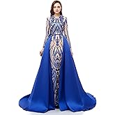 Ikerenwedding Long Sleeves Prom Dress Glitter Sequin Detachable Pageant Mermaid Gala Evening Party Gown