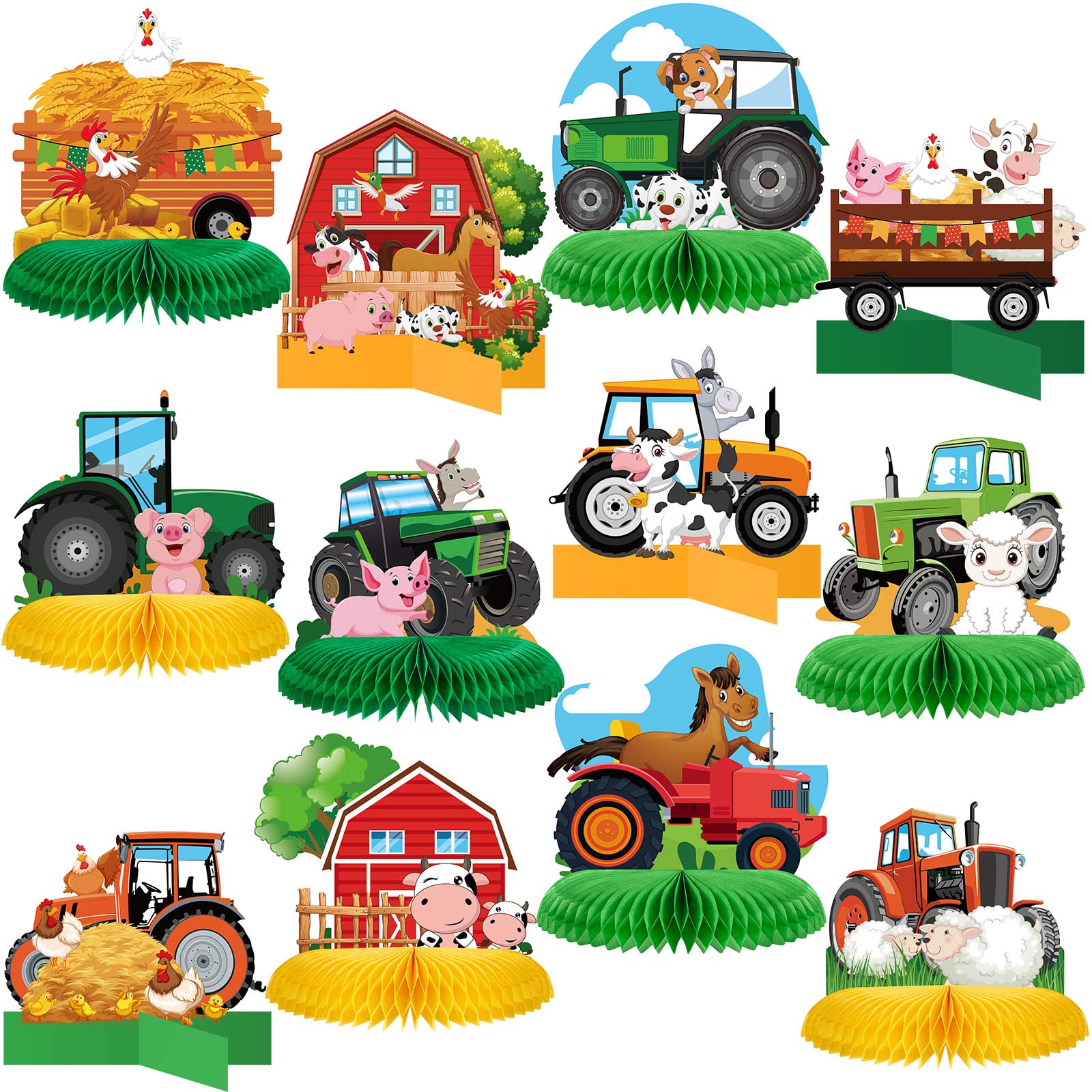 Photo 1 of 12 Pcs Tractor Party Decorations Farm Honeycomb Table Centerpiece Birthday Party Supplies Animal Table Decors for Cowboy Cowgirl Farmhouse Truck Decor Baby Shower