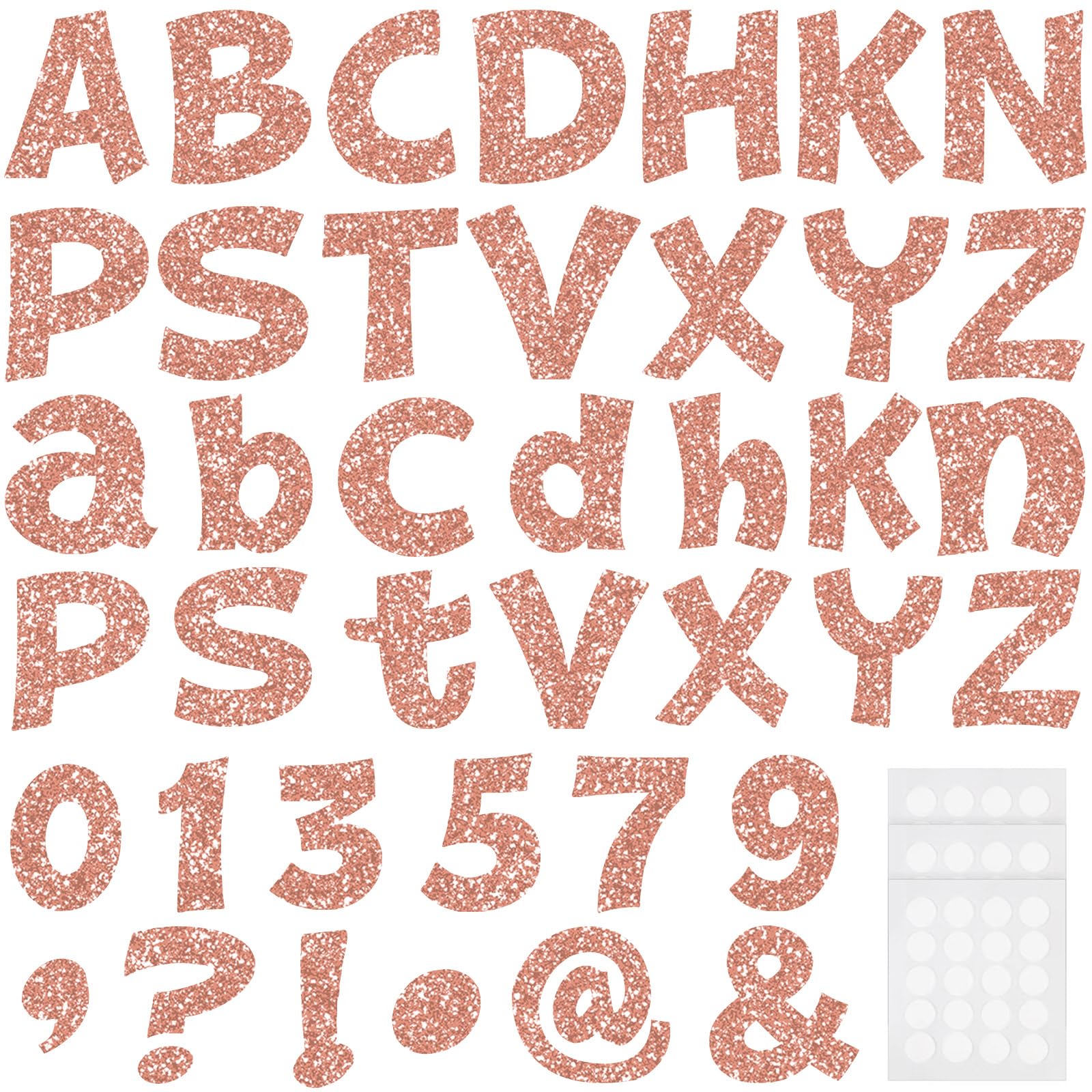 Photo 1 of Colarr 216 Pcs Glitter Bulletin Board Letters for Classroom Numbers Alphabet 4 Inch Poster Board Letters with Adhesive Dots Punctuation Symbols Cutout Bulletin Display School Decor(Rose Gold)