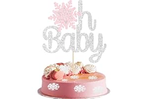 Gyufise 1 Pack Oh Baby Snowflake Cake Topper Winter Baby Shower Boy Girl Silver Pink Glittery Decorations for Wonderland Christmas Gender Reveal Party Decorations