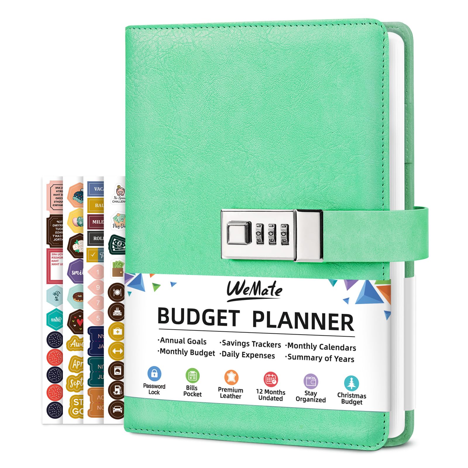 WEMATE Budget Planner 2026 with Lock, Monthly Budget Book with Expense Tracker Notebook, Undated Financial Planner to Manage Your Money, A5 Leather Account & Budget Book, Green