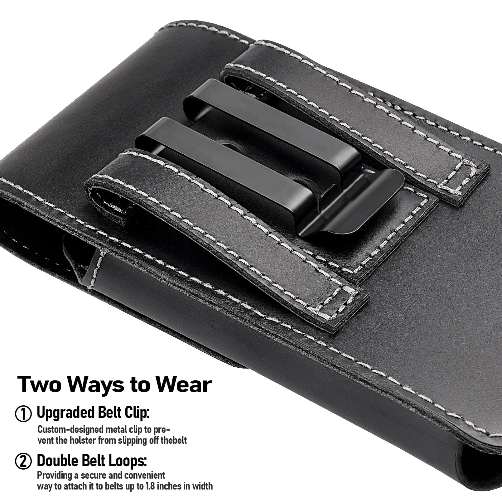 ykooe Genuine Leather Phone Holster Compatible with iPhone 16/15/14/13/12 Pro Max & Plus Models, Galaxy S24/S23/S21 FE -Belt Clip and Magnetic Closure, Black, XL