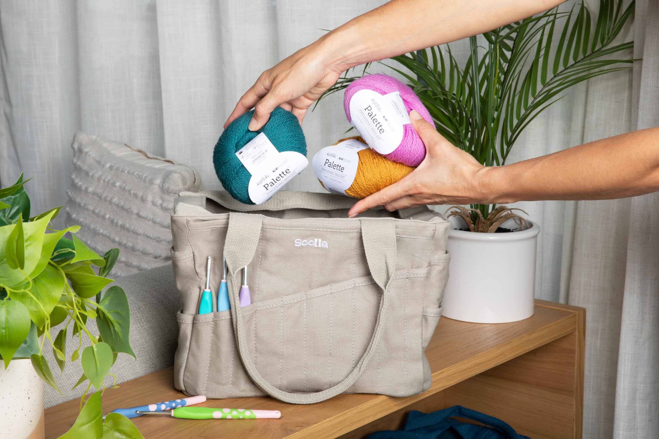 Soolla Studio Bag: Pottery Tool Bag, Art Supply Storage, Knitting Yarn Organizer, Crochet Projects, & Washable Craft Tote, 30 Pockets, 25+ Canvas Colors, Student Artist Gift (Ganja Green)