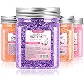 XIWEIOO 4 Pack Bath Salts Soaking Kit Himalayan Pink Salt Lavender Orange Rose Pink Scent Epsom Salt Bubble Bath Women Christmas Gift Dead Sea Salt Moisturizing Skin