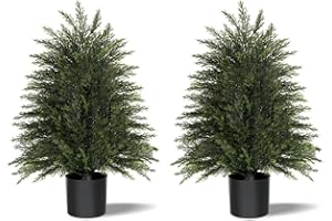 MAVIS'S DIARY 2FT Artificial Cedar Trees Set of 2, Realistic Faux Evergreen Topiary Bushes Plants, Outdoor Potted Fake Cypress Shrubs for Front Porch Garden Home Living Room Decor
