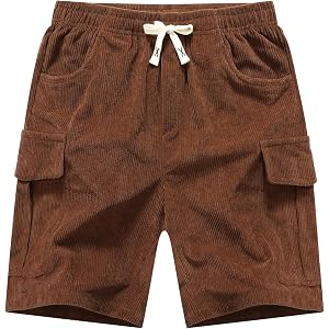 Buytop Boy's Corduroy Hiking Cargo Shorts Lightweight Workout Shorts with Multi Pockets