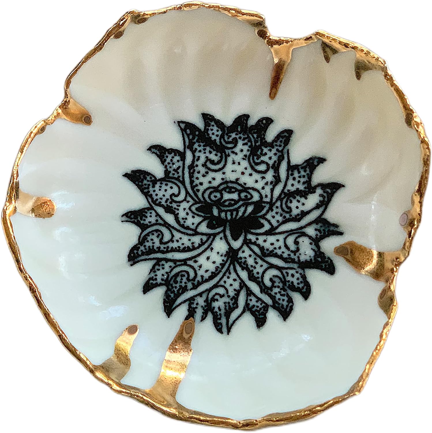 Photographs - Black and Gold Lotus Flower Jewelry Dish, Handmade Trinket Bowl, Gifts for Women and Men, Altar or Shrine Decor -Stock Photo, Please Read Description