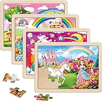 SYNARRY Unicorn Princess Wooden Puzzles for Kids 3-5, 4 Packs 24 PCs Jigsaw Puzzles for Kids 4-8 Years Old, Educational Toys 