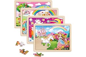 SYNARRY Large Unicorn Princess Fairy Wooden Puzzles for Girls Gift Box(12.2*9.4 in) - FSC Certified, 24 Pcs Puzzles for Kids Ages 4-6, Puzzles for Toddlers 3-5, Unicorn Toys Gifts for 3 4 5 Year Old