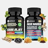 Sea Moss Shilajit Black Seed Oil Ashwagandha Ginger Capsules,Supplement with Turmeric and Ginger Supplement Bladderwrack Burdock Root Organic,ACV Black Seed Oil - 120 Sea Moss Capsules