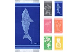 GENOVEGA Oversized Cotton Turkish Beach Towel Sandproof Blanket -72"x36" Extra Large Big Sand Free Quick Dry Bag Compact Pool Camping Swim Bath Towels, Travel Essentials Cruise Accessories Must Haves Shark