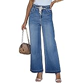 LookbookStore Womens Jeans Wide Leg High Waisted Trendy Elastic Wasit Drawstring Stretch Denim Pants Baggy Trouser Jeans
