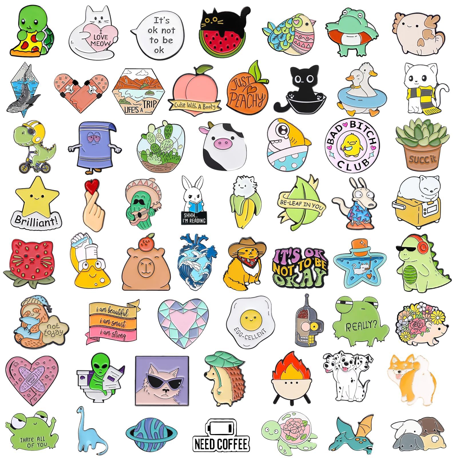 20/30/50/80 Mixed Enamel Brooch Bulk Set,Lapel Badges, Cartoon Plant Enamel Pin Sets, Funny Button Pins Jewelry for Backpack Cloths Hats Jacket Decoration