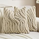 FUTEI Beige Decorative Throw Pillow Covers 18x18 Inch Set of 2,Soft Faux Fur Geometric Shapes Texture Cushion Case,Boho Home Decor for Couch Bed Living Room