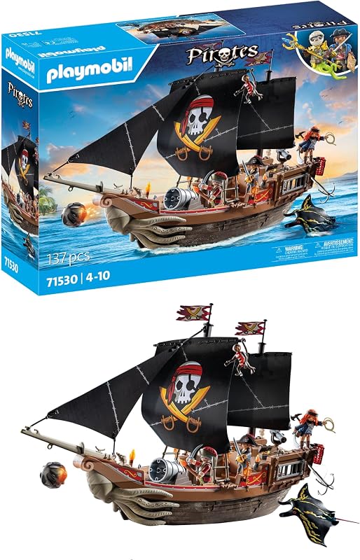 71530 Bateau Pirates - Prenez Le Large et embarquez pour Une Chasse au trésor en mer aux côtés des Pirates - Comprenant des canons, des projectiles et Un Ancre - Pirates - Dès 4 Ans