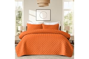 JYHOPE Quilt Set Twin Size Caramel Orange Lightweight Soft Boho Bedding Set for All Seasons, Breathable Microfiber Comforter with Modern Weave Pattern, Reversible Bedspread for Boys & Girls Room