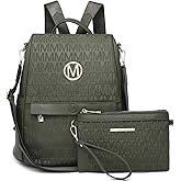 MKP Women Fashion Backpack Purse Multi Pockets Signature Anti-Theft Rucksack Travel Ladies Shoulder Bag Handbag 2Pcs