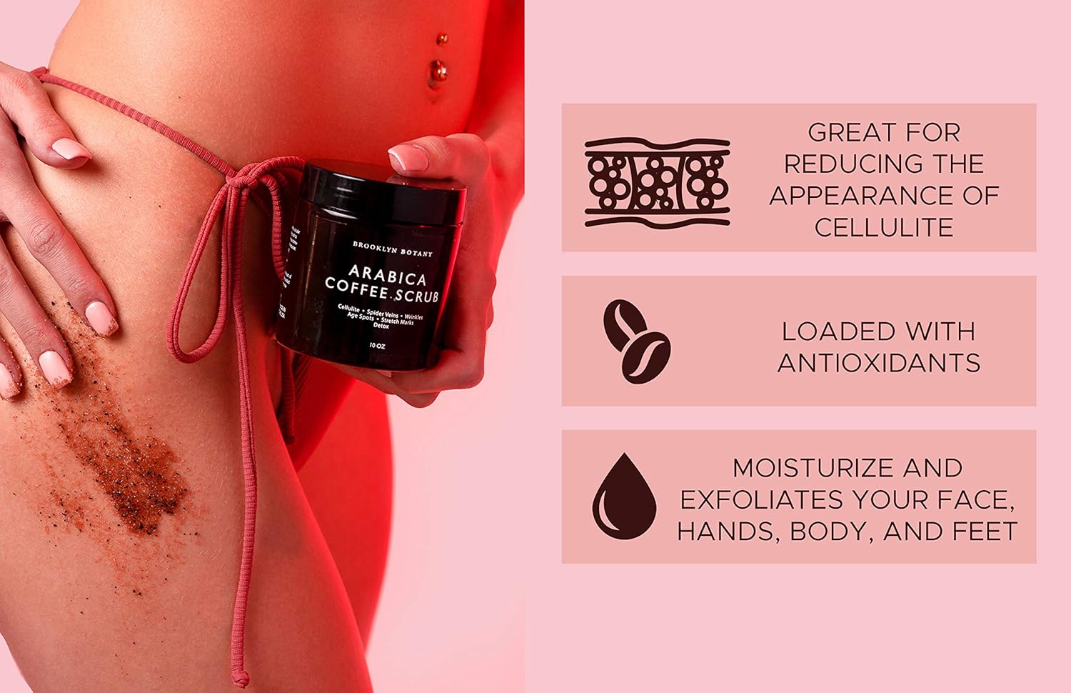 Brooklyn Botany Arabica Coffee Body Scrub & Face Scrub - 100% Natural - Coconut and Shea Butter - Best Anti Cellulite & Strtch Mark Treatment, Spider Vein Theraphy for Varicose Veins & Eczema- 10 oz : Beauty