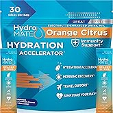 HydroMATE Electrolytes Powder with Low Sugar - 30 Count Instant Hydration Packets with Vitamin C Orange to Boost Energy - Low Sugar Electrolytes Powder Packets to Support Hydration Fast Party Recovery