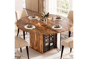 IBF Round Dining Table with Fridge Space, 47" Rustic Kitchen Table with Storage Shelf, Wooden Dining Room Tables for 4 to 6 P