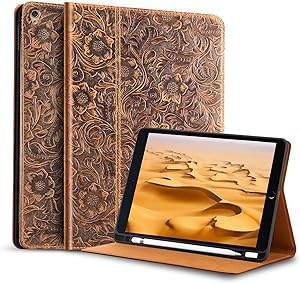 Gexmil iPad air 10.5 Inch 2019 Case, with Built-in Apple Pencil Holder,applies Cowhide Folio Cover for iPad pro 10.5 Genuine Leather case,[Auto Sleep/Wake], (Pattern-Brown)