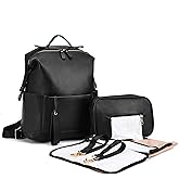 ARDIKAMA Diaper Bag Backpack Leather Backpack for Women Travel Baby Bag Mother Outdoor Backpack with Changing Pad Stroller Straps(2 pieces) Black