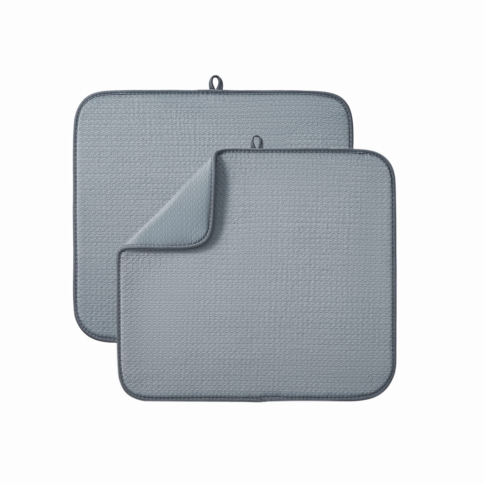 Microfibre Drying Mat for Kitchen Dish Drying Drainer Mat Absorbent Drying Mat Washing Up for Glass, Plate &Cup 40cm x 46 cm 2 Pack Grey
