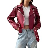 LY VAREY LIN Women Faux Leather Cropped Jacket Vegan Motor Biker Coat with Belt