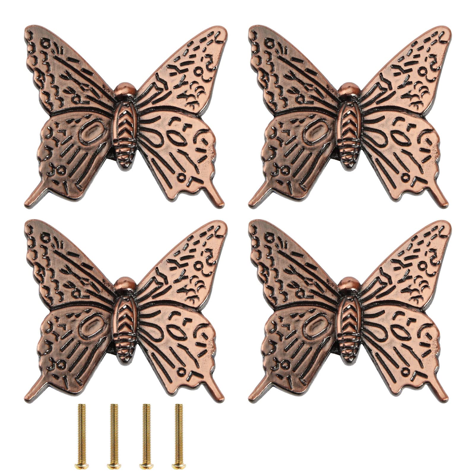EMSea 4pcs Butterfly Drawer Handle Creative Drawer Knob Butterfly Shape Cabinet Knob Pull Handles for Cabinet Drawer Wardrobe Cupboard Wooden Box Case 43x40x16mm Red Bronze