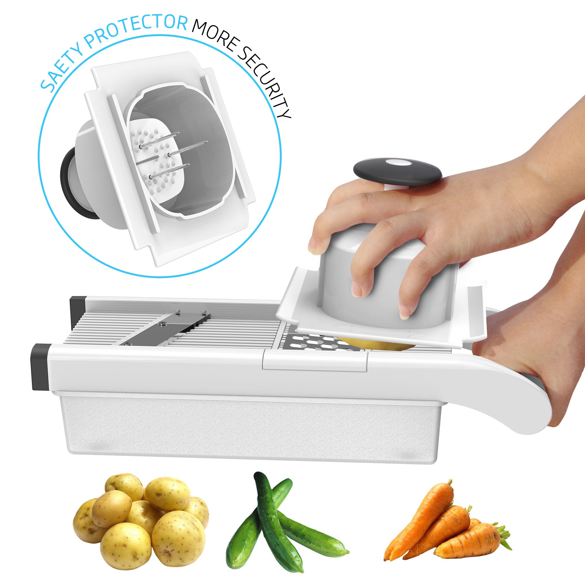 Vegetable & Fruit Grater & Julienne Slicer with 3 Stainless Steel Blades & Storage Container