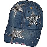 Popfizzy Bling Hat for Women, Rhinestone Baseball Cap, Bedazzled Distressed Denim Hats, Birthday Gifts for Women, Adjustable