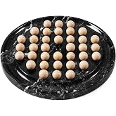 Earthen Crafts Marble Solitaire Board Game, Black, 10" | Natural Stone Single Player Logic Board Game with 42 Beige Marble Balls, Modern Coffee Table Decor Game Night for Family