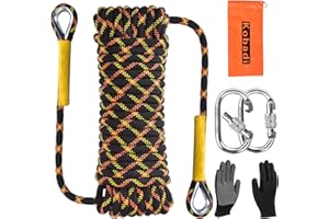 KOBADI Outdoor Climbing Rope 8MM/12MM 6 Colors 1M(3.2ft)-70M(230ft), Static Rock Climbing Rope with 2 Steel Hooks, Rappelling Rope for Outdoor, Hiking Safety Escape Rope, Rescue Parachute (Black, 12mm-5m)