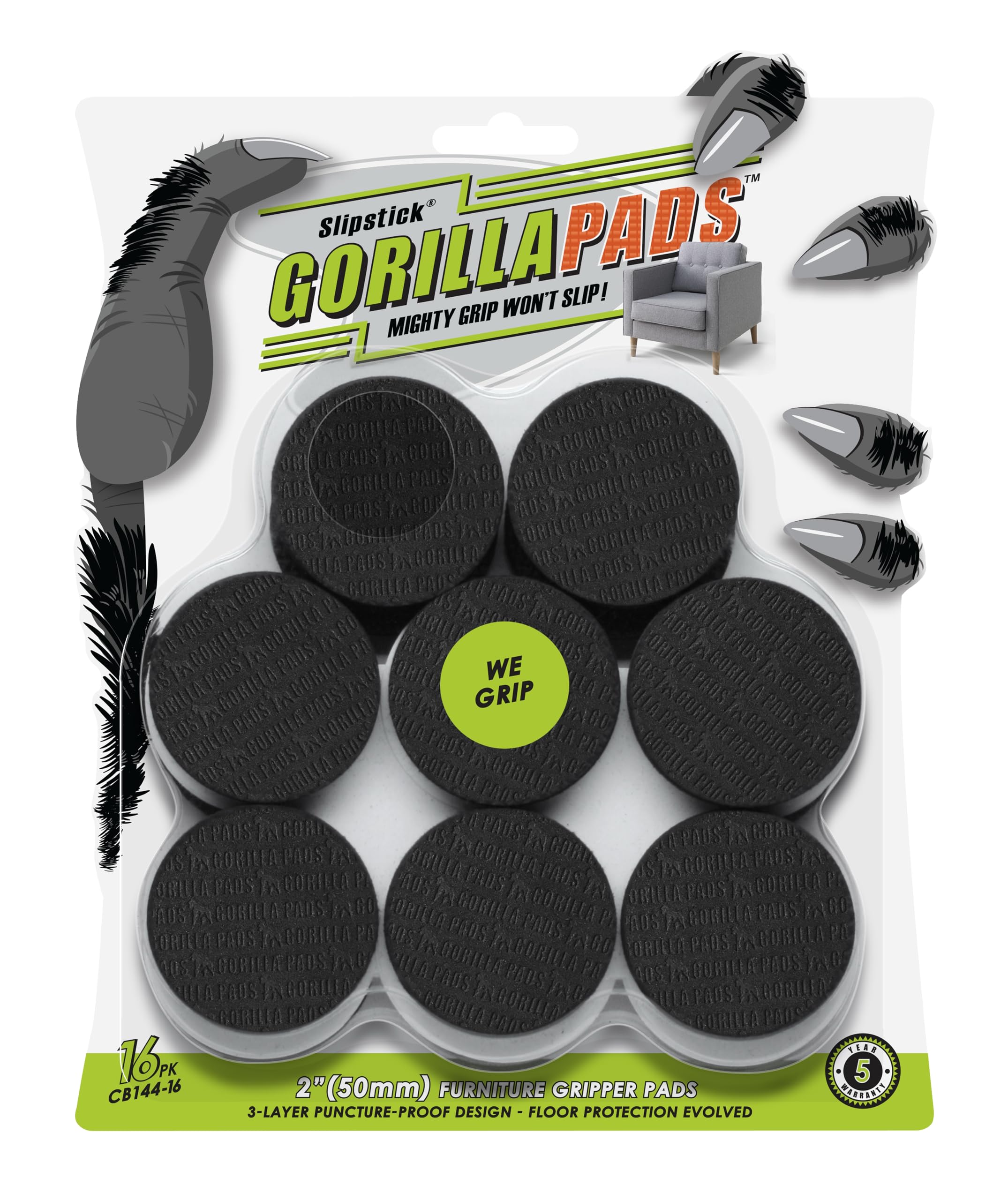 GorillaPads Slipstick Anti-Slip Floor Protector, Black, CB144-16