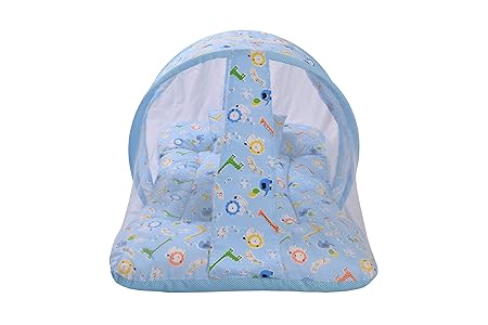 Toddylon Baby Bedding Set with Mosquito Net and Pillow (Blue, 0-6 Months)