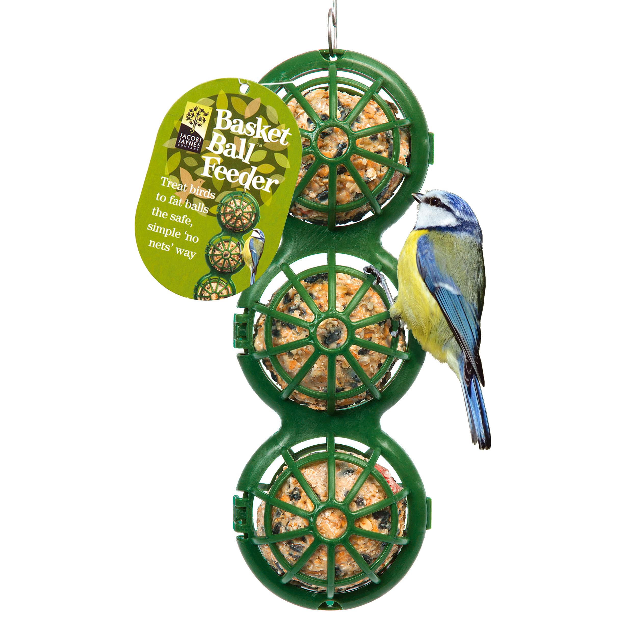 Fat Ball Feeder - Jacobi Jayne® Basketball™ Hanging Bird Feeder for Suet Balls for Wild Birds - Bird Feeders Hanging Station for High Energy Suet - Small Bird Feeders for Clinging Birds
