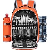 ITHWIU Picnic Backpack for 4 Persons with Insulated Leakproof Cooler Compartment, Cutlery Sets, Wine Holder, Fleece Blanket, Wedding Gifts for Couples, Perfect for Beach, Camping, Hiking, Orange