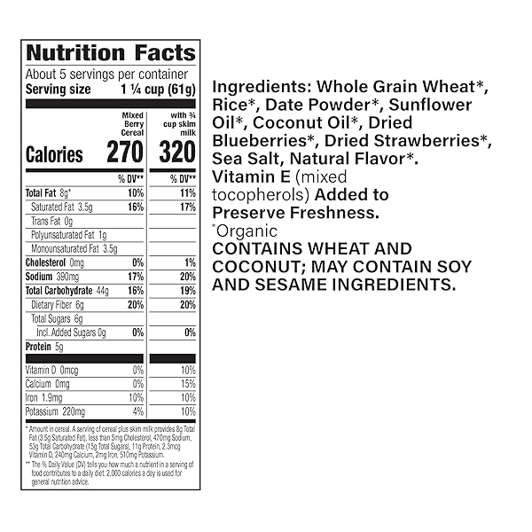 CASCADIAN FARM ORGANIC MIXED BERRY CEREAL, NO ADDED SUGAR, 12.2 OZ