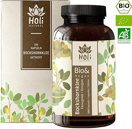 Holi Natural® BIO Bockshornklee Aktiviert. 200 vegane Kapseln. 1500mg / Tagesdosis (3 Kapseln). Reines Bio Bockshornklee Pulv