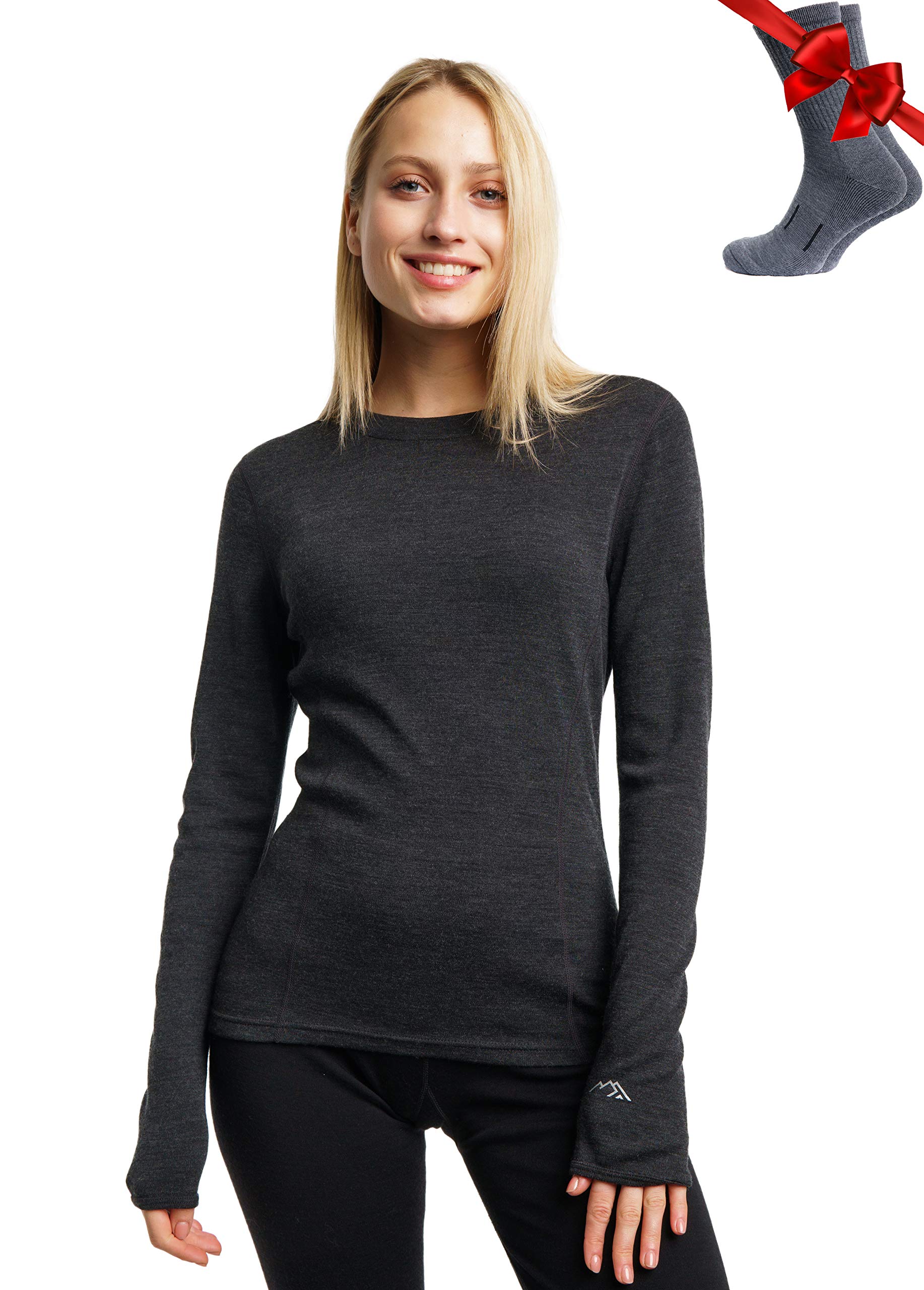 Merino.tech Merino Wool Base Layer Women - 100% Merino Wool Heavyweight, Midweight, Lite Long Sleeve Thermal Shirt and Socks