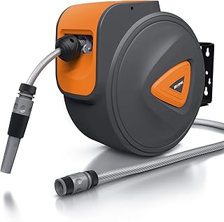 Brandson - Schlauchtrommel 20m - Gartenschlauch Box - Schlauchaufroller - 20 m Schlauch 13 mm Durchmesser - Wandbefestigung 180 Grad schwenkbar - Schlauchführung - kompatibel mit Gardena Produkten