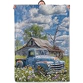 Vintage Blue Truck Blanket Gifts for Women Adults, Soft Warm Lightweight Flannel Throw Blankets for Camping Bedroom Living Room Home Sofa Travel Decor 50" x 60"