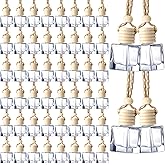 Zubebe 300 Pcs 8ml Hanging Car Air Freshener Diffuser Bottle Bulk Empty Clear Glass Perfume Bottles Refillable Aromatherapy Essential Oils Pendant for Auto Interior Ornaments Decoration (Cube)