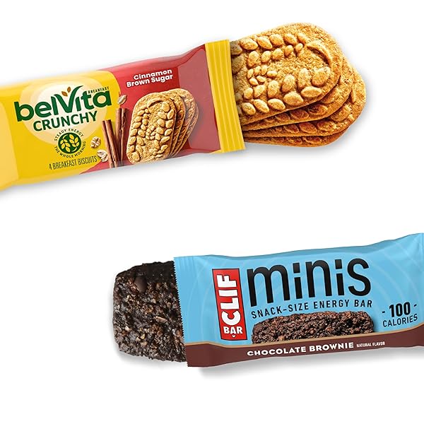 CLIF BAR MINIS ENERGY BARS & BELVITA CRUNCHY BREAKFAST BISCUITS, SNACK VARIETY PACK, 15 SNACK PACKS