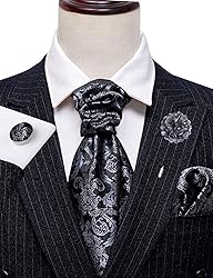Ailisus Cravat Tie and Lapel Pin Set Mens Grey